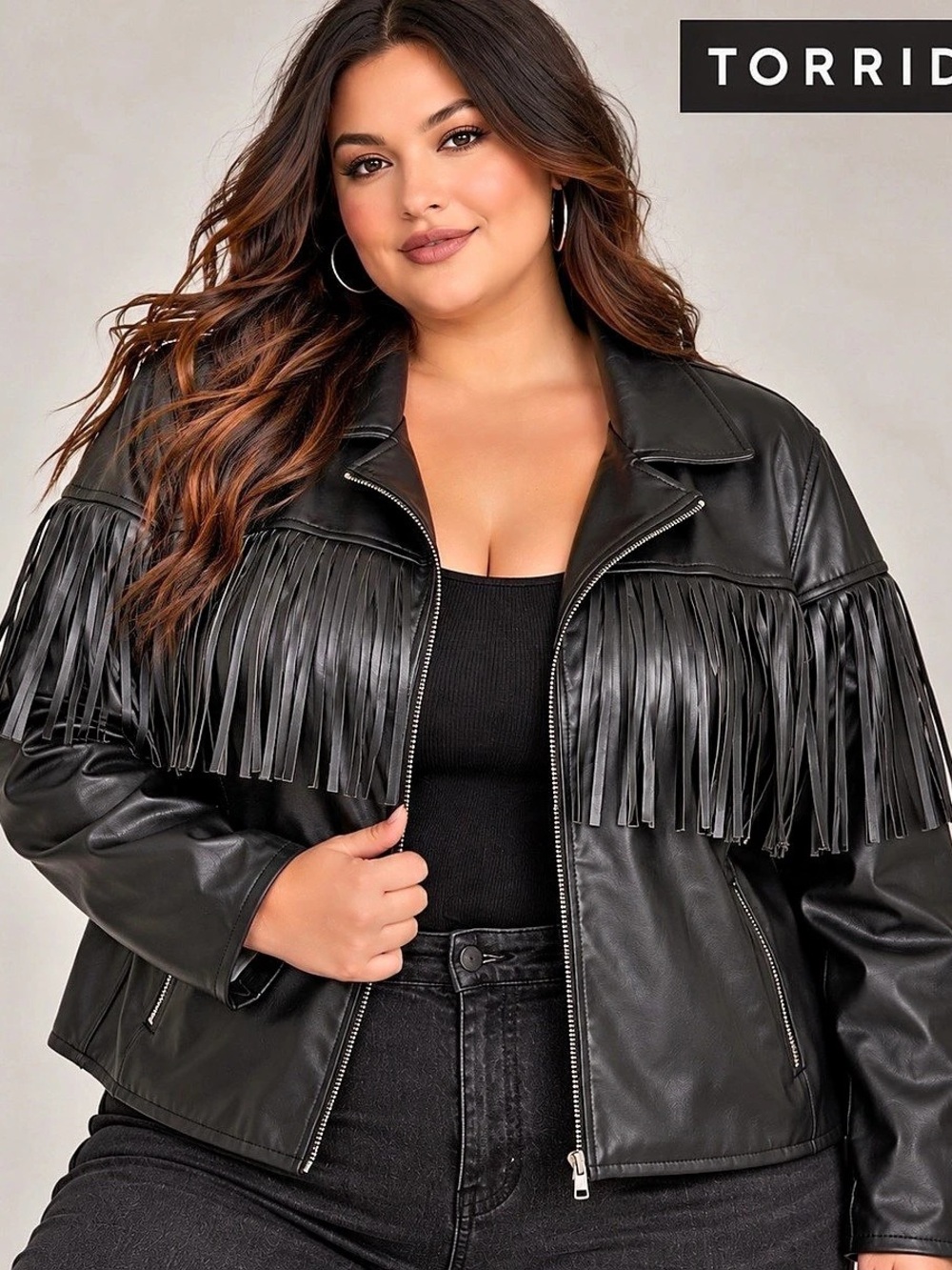 Torrid 4X Faux Leather Fringe Moto Jacket Deep Black Western NWT